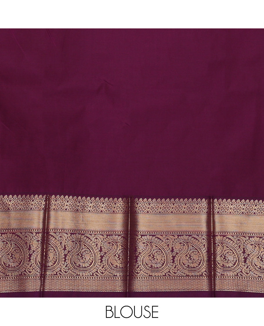 Green Budget Silk Saree, Dazzled with Zari Buttas, Complemented by a Contrast Traditional Zari Border, Grand Pallu, and a Contrast Blouse