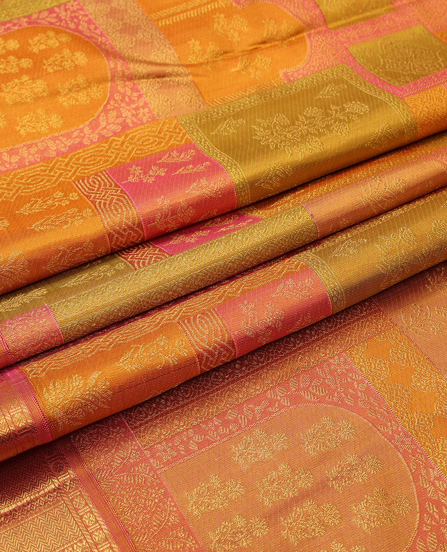 Multi-color meenakari Mughal-style jacquard silk saree, zari border of banaras,rudraksham & vanki design & intricate pallu