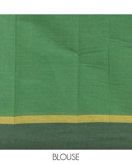 Green chakram & triangle buttas Chirala cotton saree, contrast geometric patterned border & chevron striped pallu