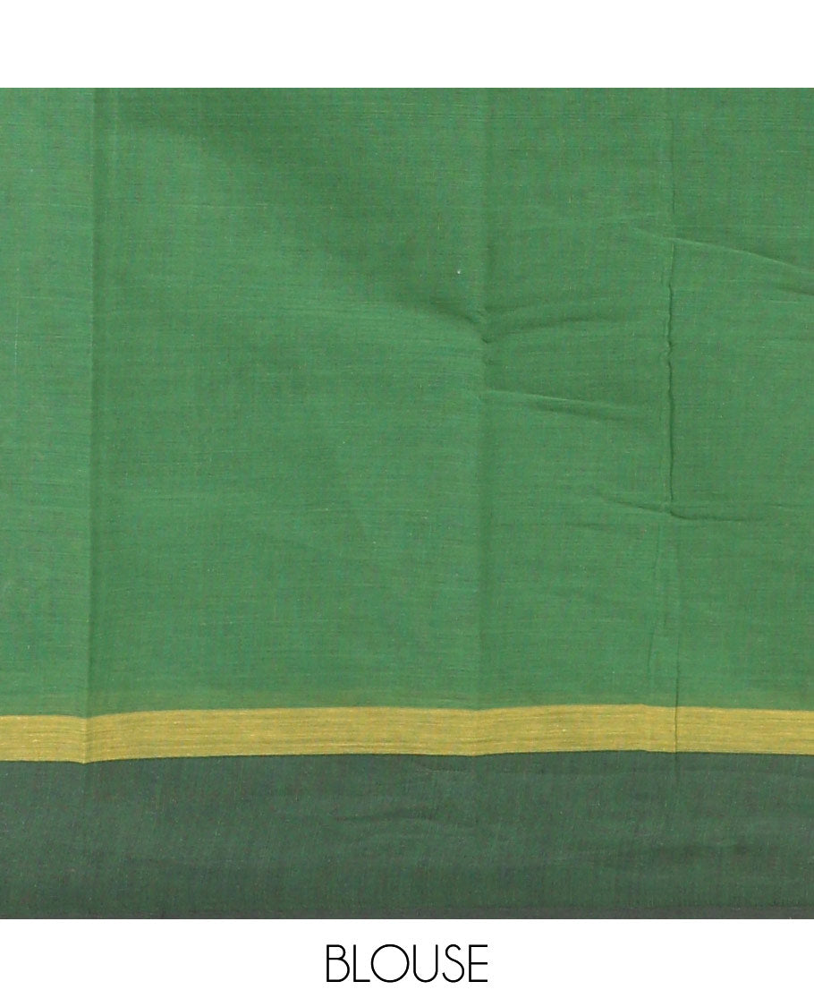 Green chakram & triangle buttas Chirala cotton saree, contrast geometric patterned border & chevron striped pallu
