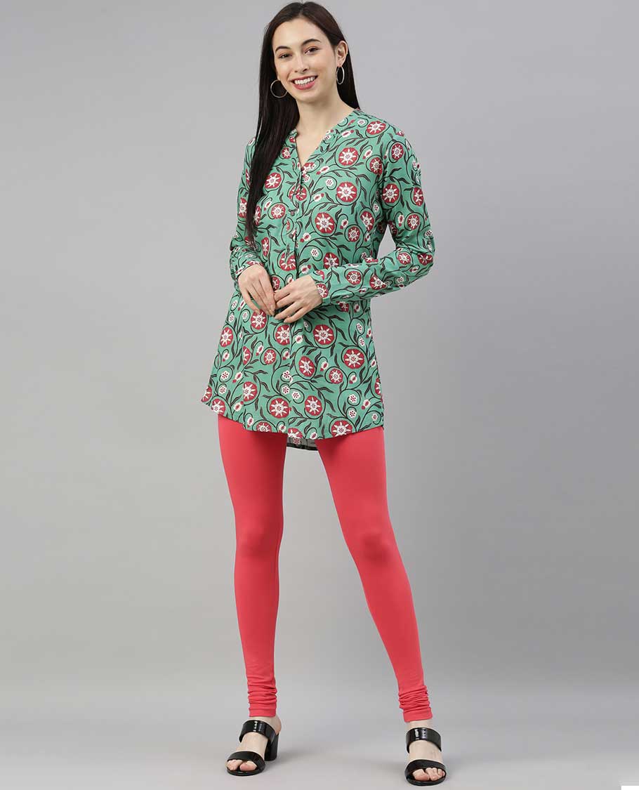 Dark pink plain design twin birds legging 