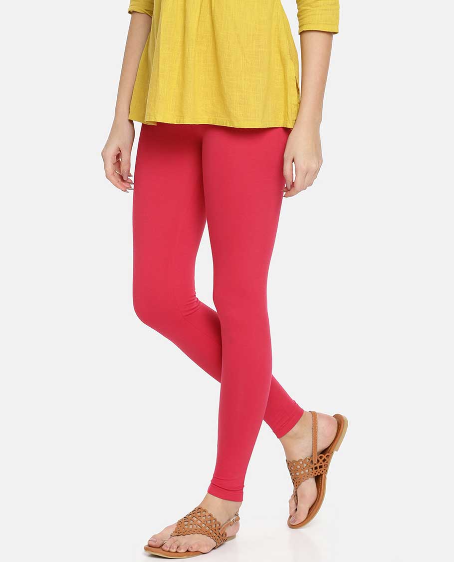 Pink plain design twin birds legging 