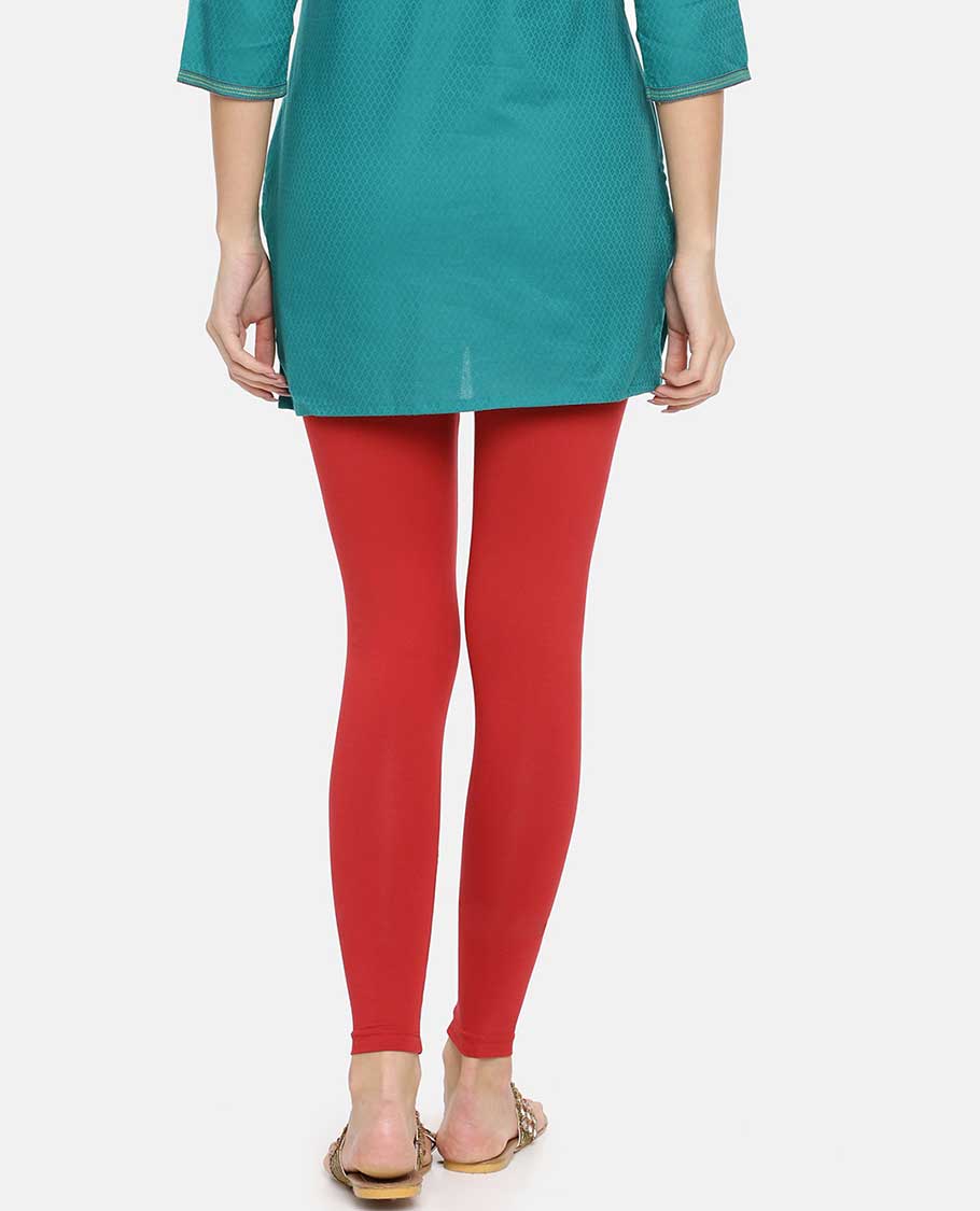 Brick red plain design twin birds legging