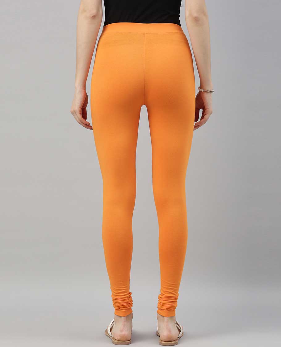 Marigold orange colour plain design twin birds legging 