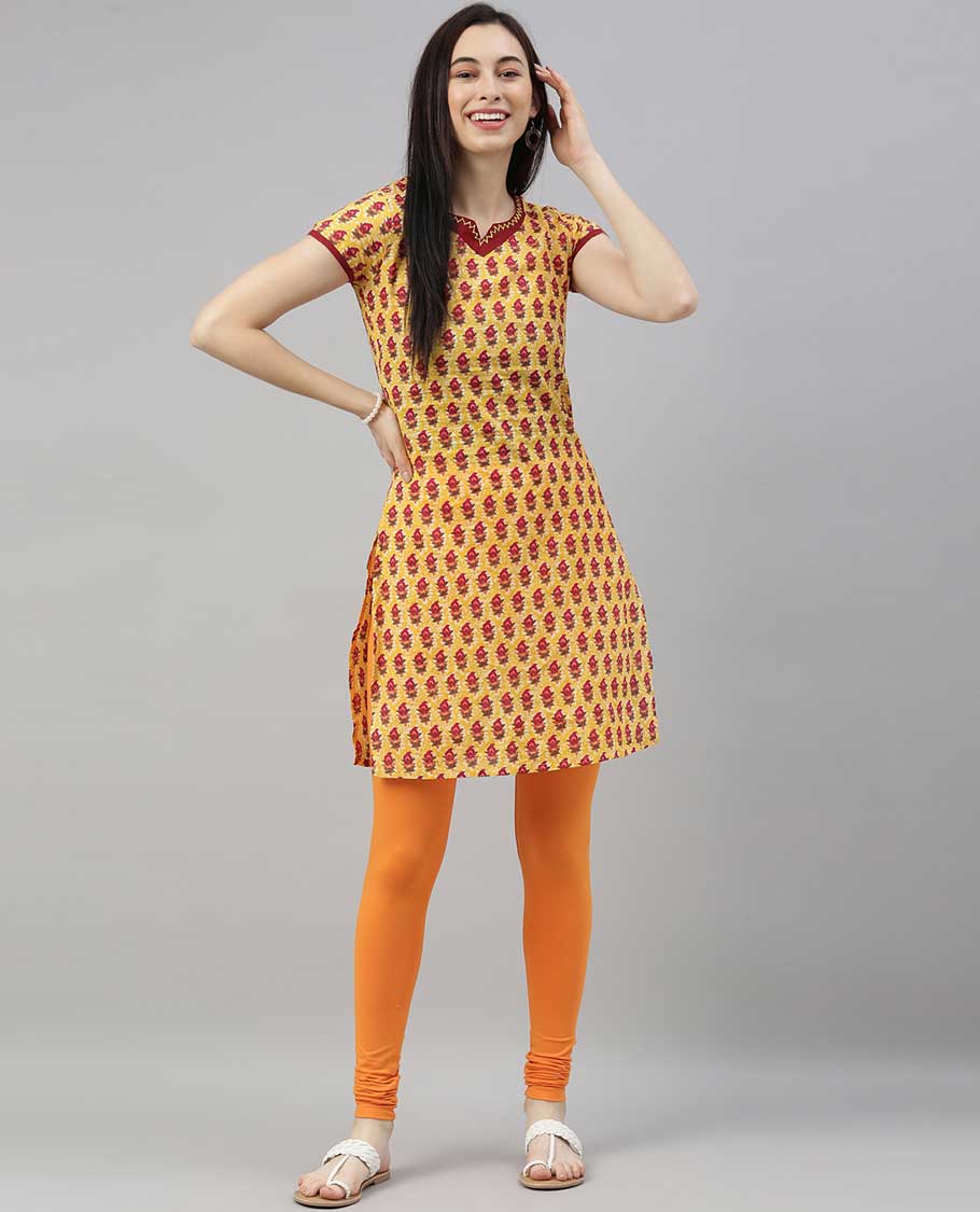 Marigold orange colour plain design twin birds legging 
