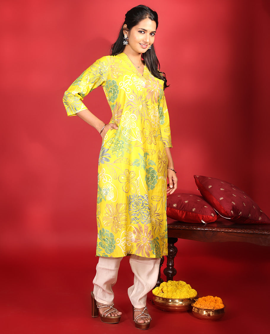 Yellow Readymade Vatican Kurti