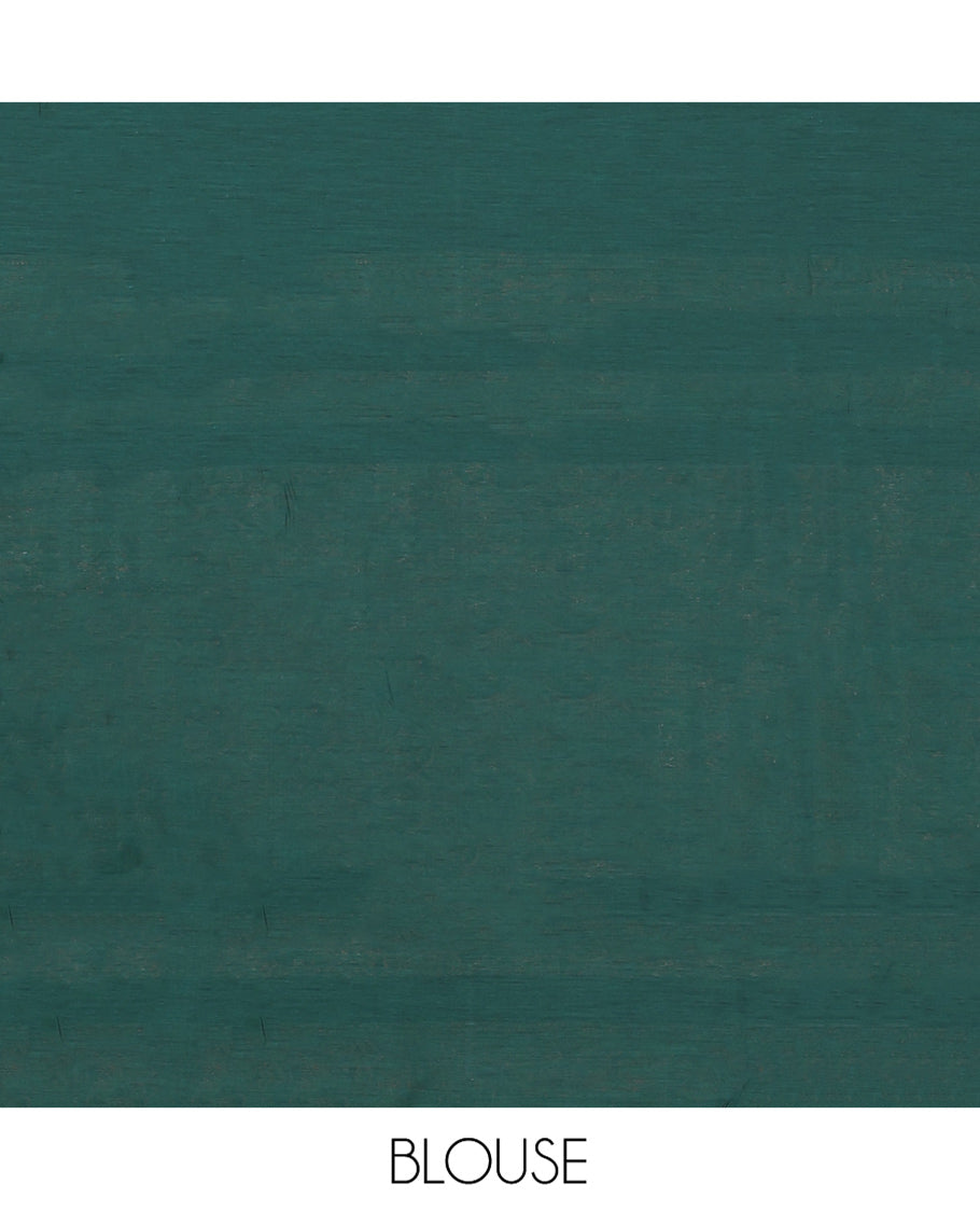 Green Semi-Silk Cotton Saree, Delicately Woven with Zari Buttas All Over Its Body, Highlighted by a Zari Border, Grand Pallu of Intricate Designs, and Paired with a Matching Blouse