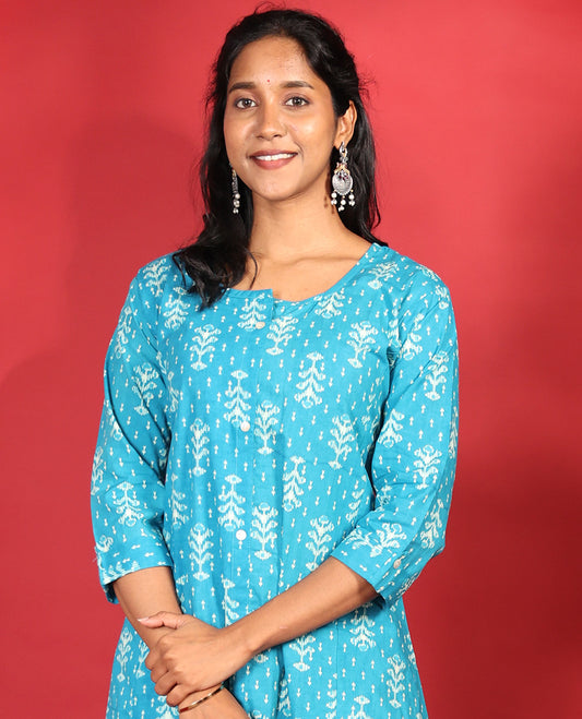 Blue Readymade Cotton Kurti