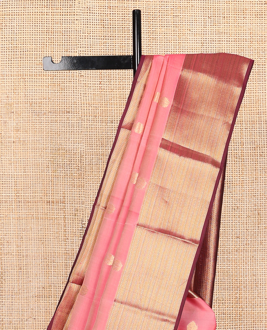 Pink zari buttas Vasundhara silk mix, contrast kathir striped zari border, and traditional design pallu