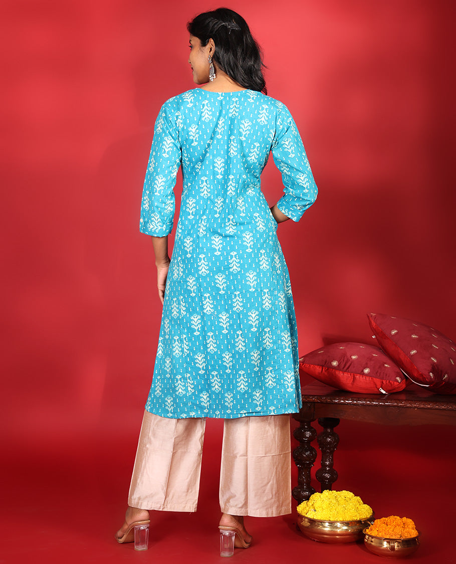 Blue Readymade Cotton Kurti