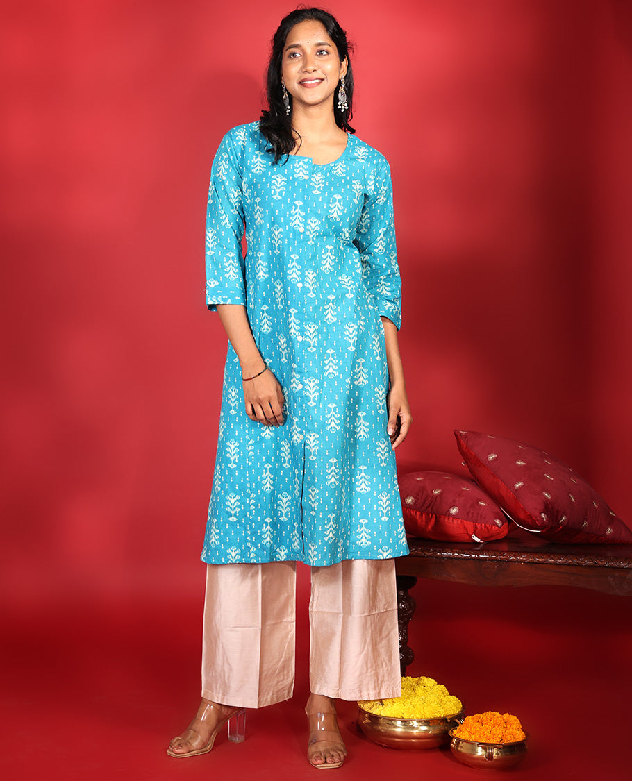 Blue Readymade Cotton Kurti
