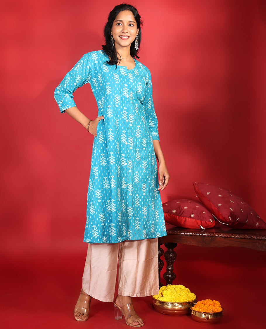 Blue Readymade Cotton Kurti
