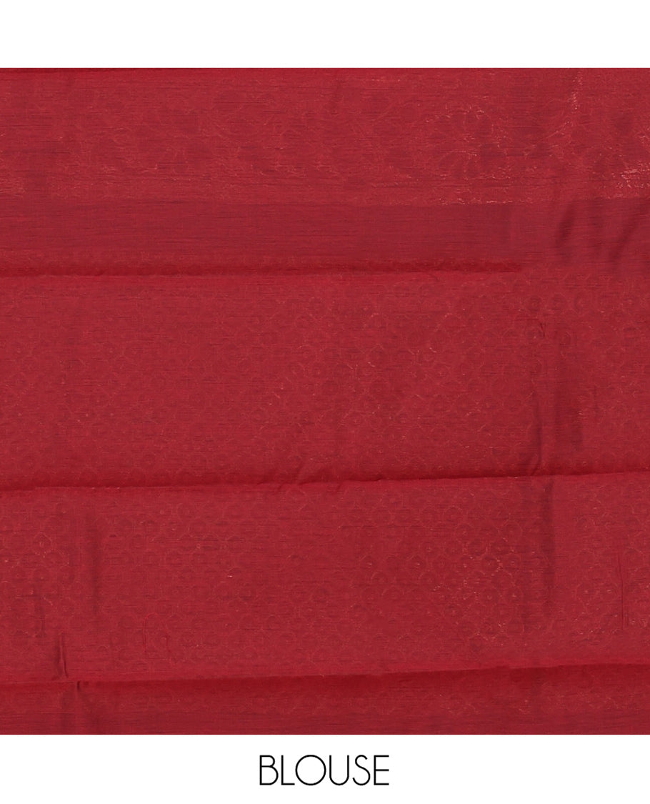Pink Semi-Silk Cotton Saree, Enthralled with Zari Buttas All Over Its Body, Complemented by a Contrast Border of Traditional Zari Designs, Grand Jaal Pallu, and Paired with a Contrast Blouse