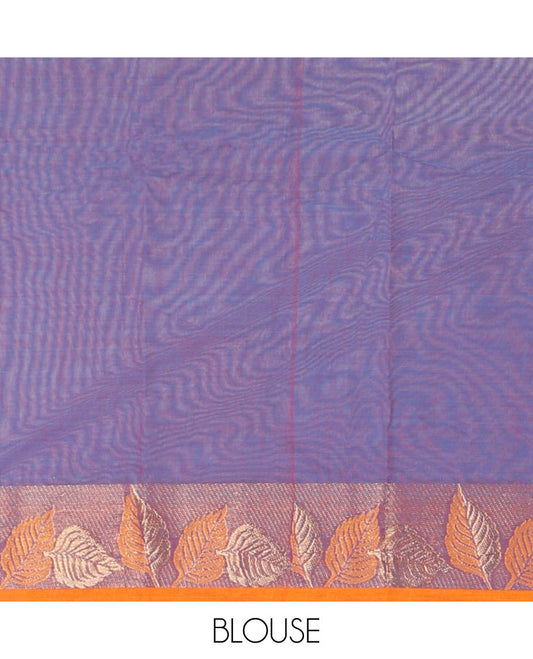 Purple buttas Chettinad cotton saree, contrast leaf zari design border & pallu stripes