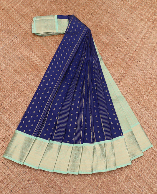 Blue Budget Silk Saree, Adorned with Zari Designs, Complemented by a Contrast Traditional Zari Border, Grand Pallu, and a Contrast Blouse