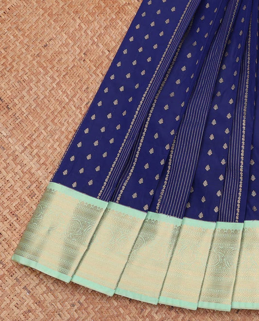 Blue Budget Silk Saree, Adorned with Zari Designs, Complemented by a Contrast Traditional Zari Border, Grand Pallu, and a Contrast Blouse