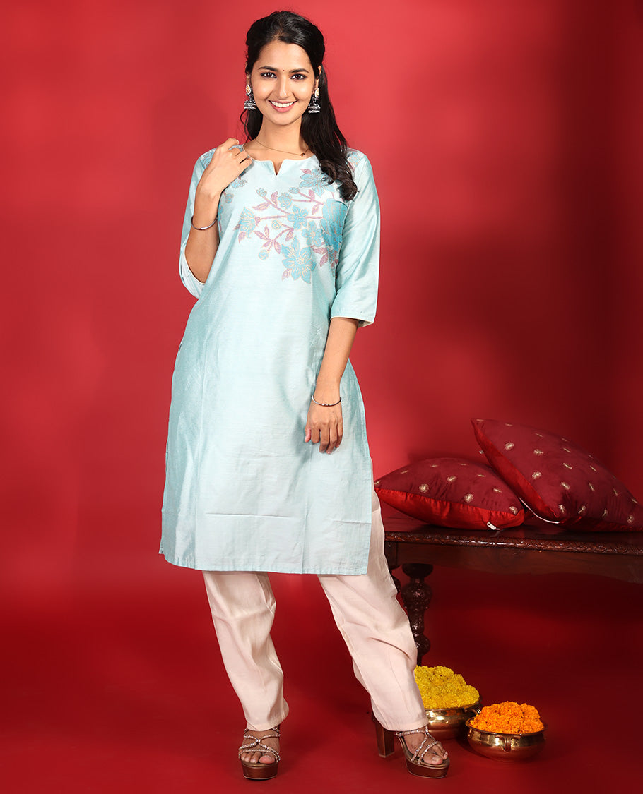 Blue Readymade Muslin Kurti