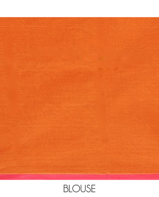 Orange checks & buttas Coimbatore cotton saree, contrast plain border & pallu of intricate designs
