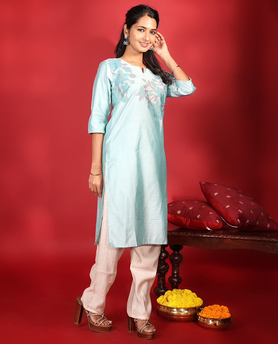 Blue Readymade Muslin Kurti
