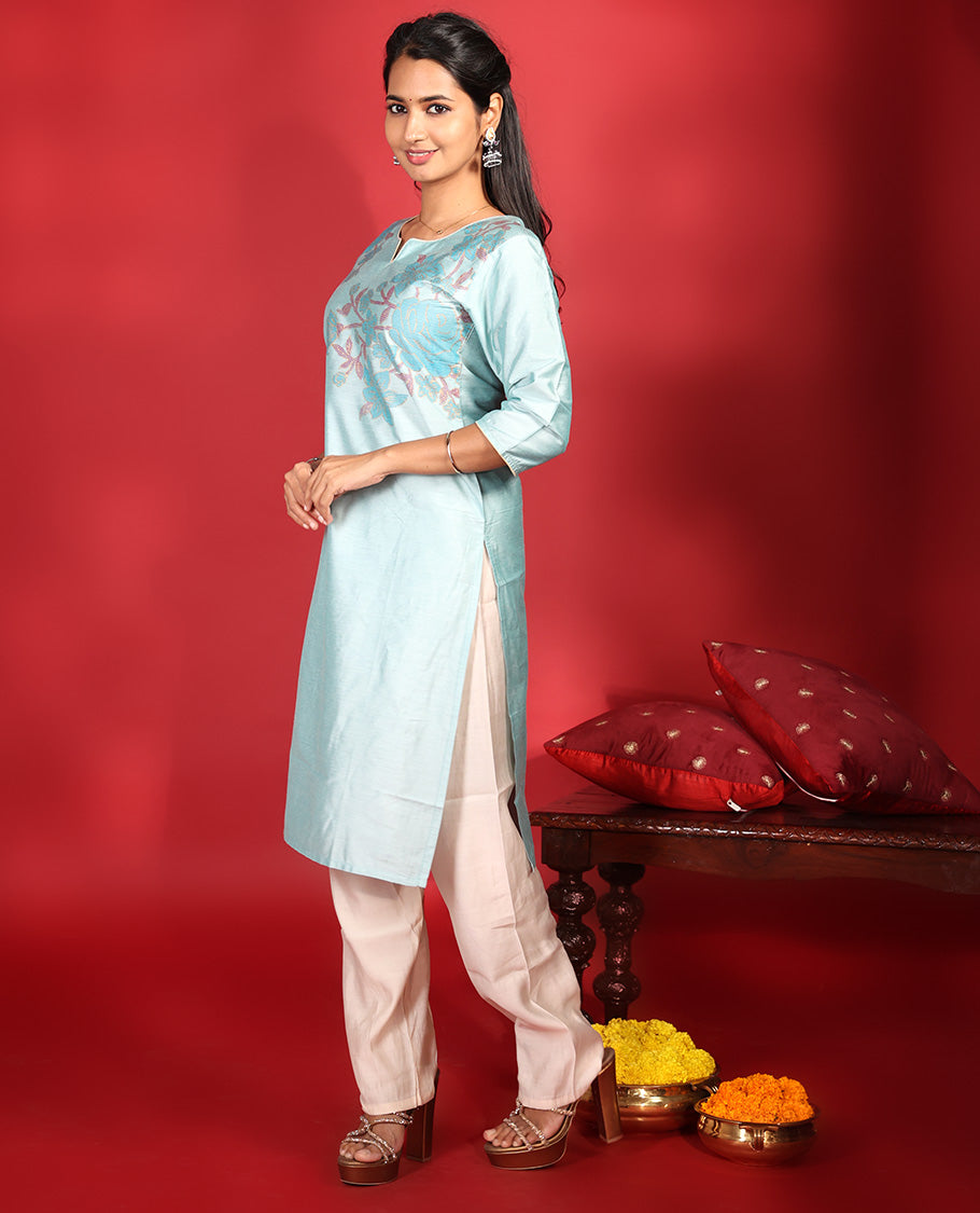Blue Readymade Muslin Kurti
