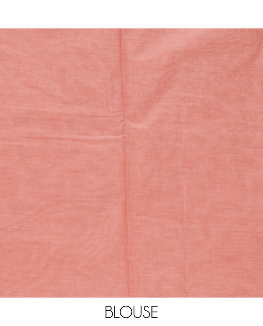 Borderless peach bird buttas Coimbatore cotton saree, pallu steeped with bird motifs