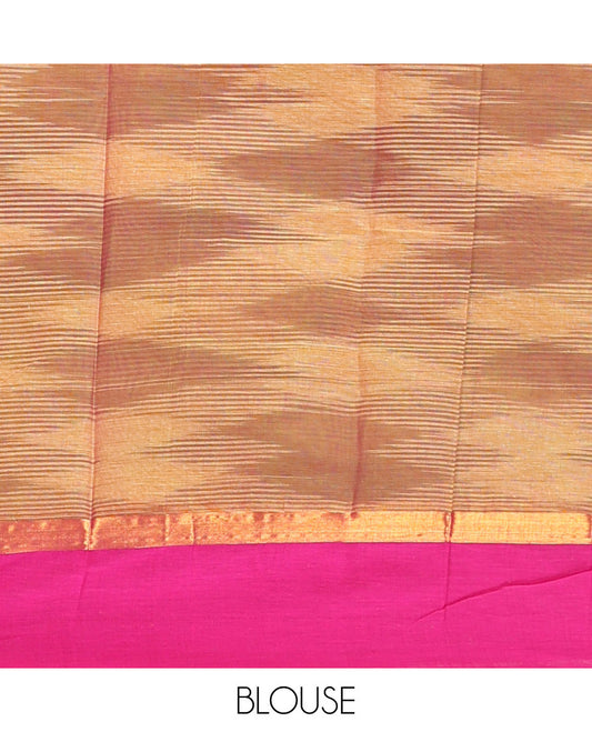 Parrot Green geometric patterned chirala cotton saree, contrast zari striped border & striped pallu