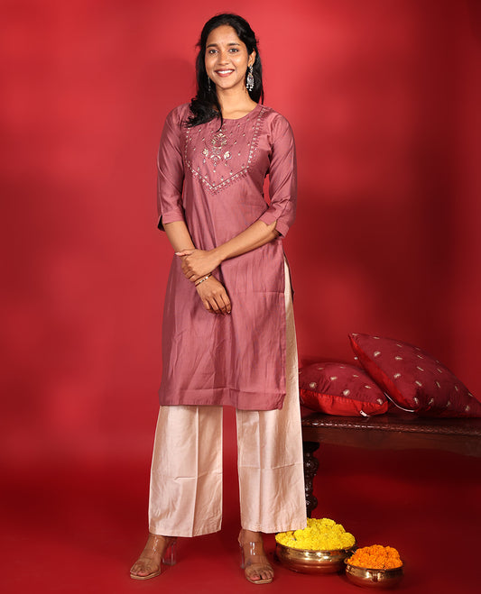 Dark Onion Pink Readymade Vatican Kurti
