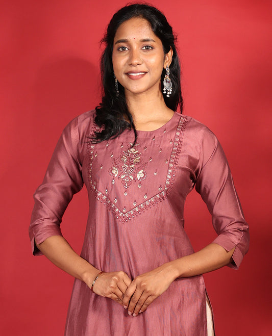 Dark Onion Pink Readymade Vatican Kurti