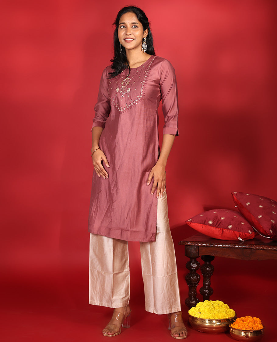 Dark Onion Pink Readymade Vatican Kurti