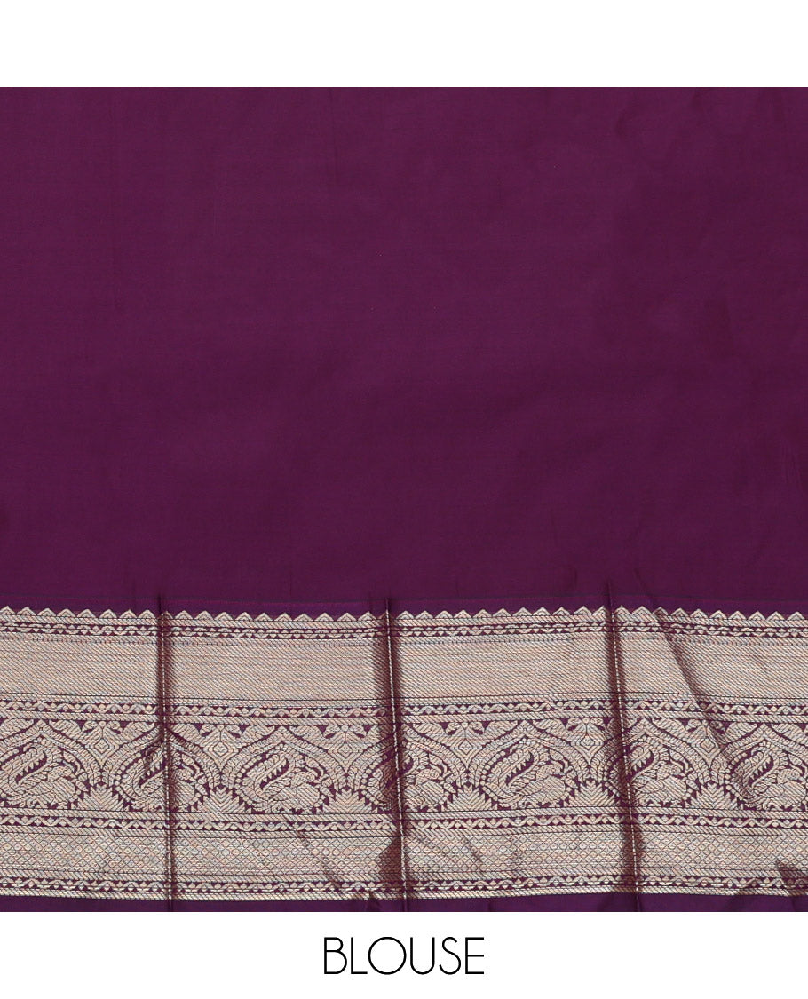 Green Budget Silk Saree, Elevated with Zari Buttas, Complemented by a Contrast Traditional Zari Border, Jaal Pallu, and a Contrast Blouse