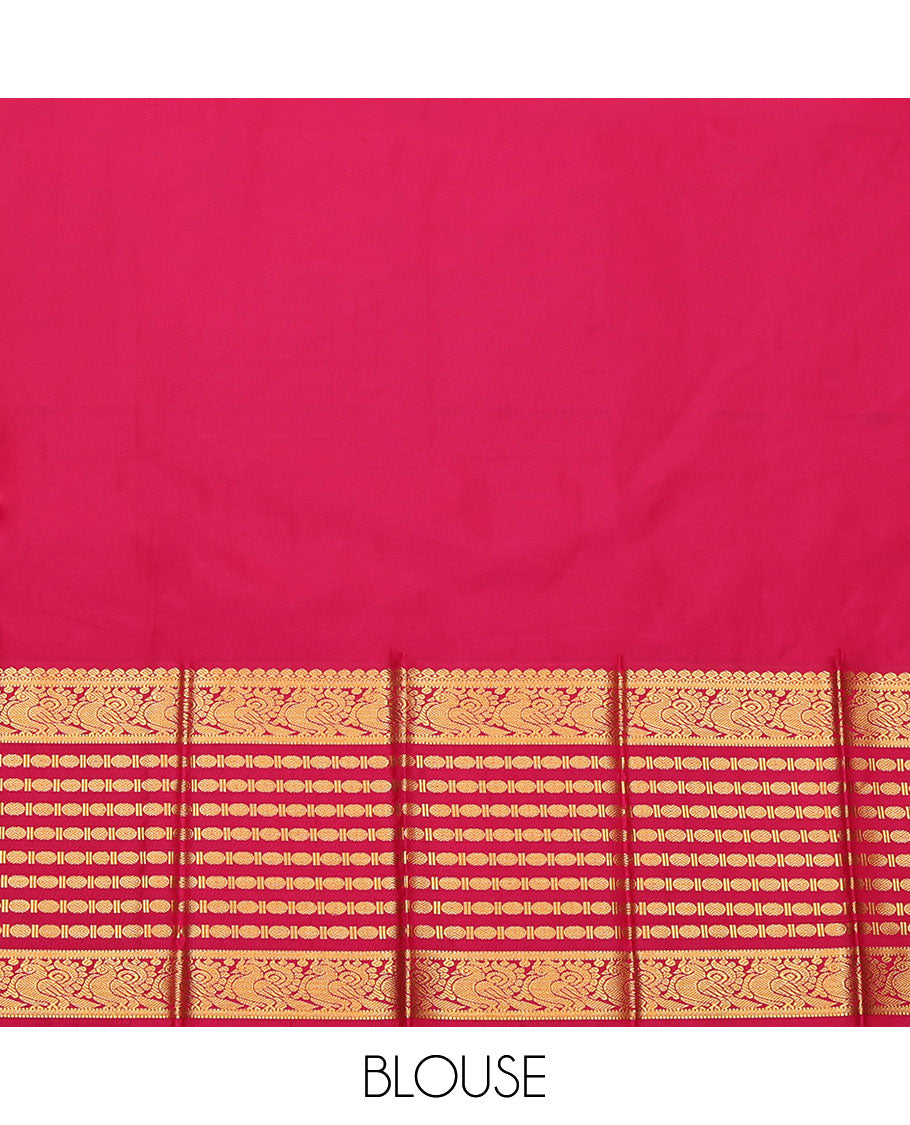 Green Budget Silk Saree, Enlivened with Zari Buttas All Over Its Body, Complemented by Contrast Traditional Zari Design Border, Jaal-Patterned Pallu, and Paired with a Contrast Blouse
