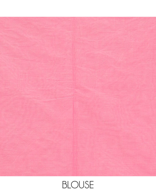 Borderless pink bird buttas Coimbatore cotton saree, pallu steeped with bird motifs