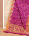 Purple floral vine printed chirala cotton saree, contrast floral printed border & diamond patterned floral print pallu