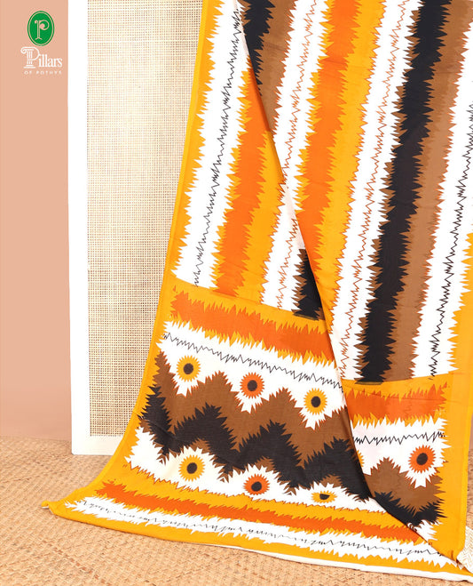 Borderless mustard zig zag printed micro poonam combo sarees with printd pallu & zig zag printed blouse