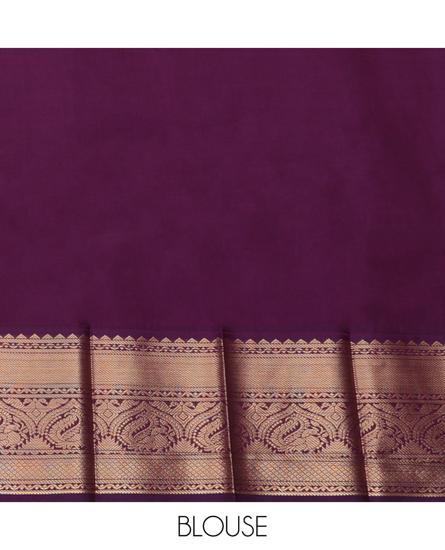 Orange Budget Silk Saree, Graced with Zari Buttas, Complemented by a Contrast Traditional Zari Border, Jaal Pallu, and a Contrast Blouse