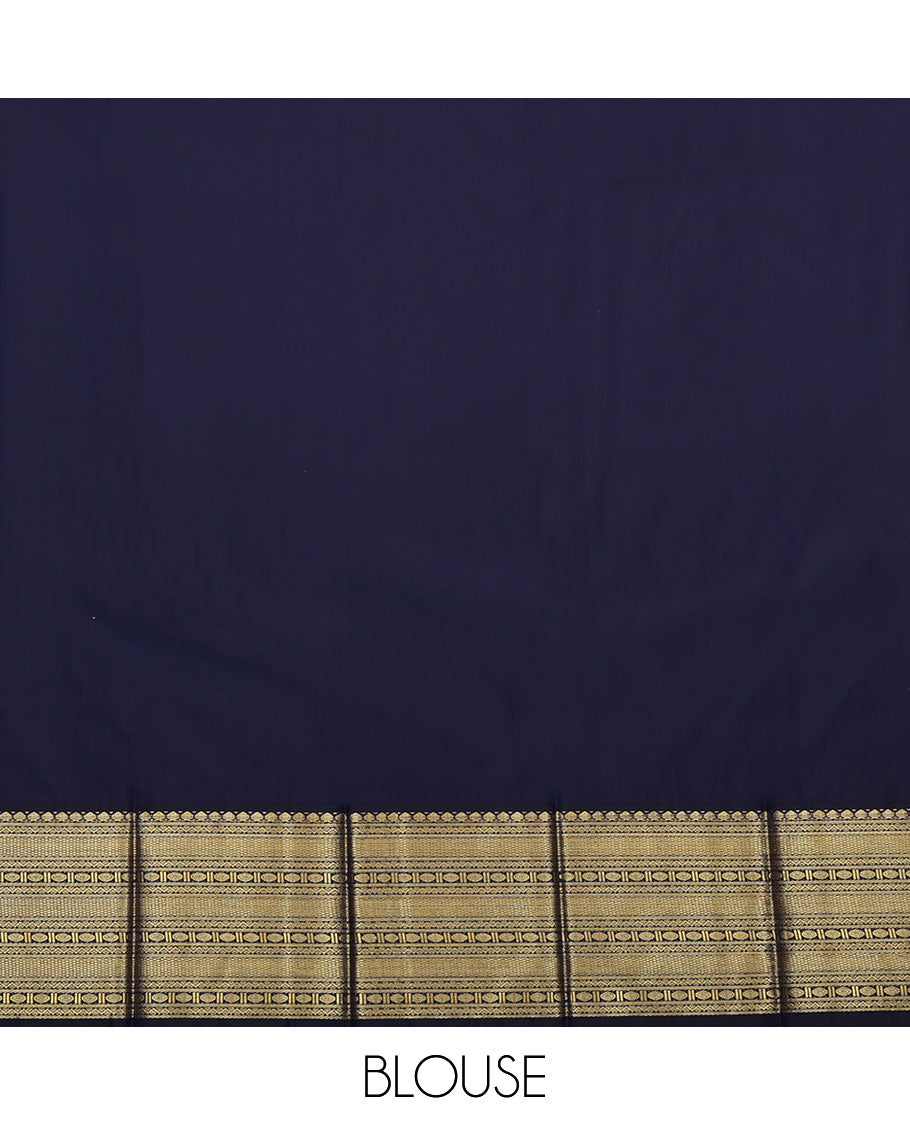 Beige Budget Silk Saree, Sparsely Woven with Zari Buttas All Over Its Body, Complemented by Contrast Traditional Zari Design Border, Geometric-Patterned Pallu, and Paired with a Contrast Blouse
