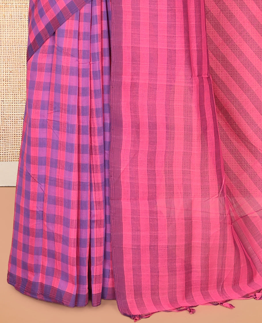 Borderless Pink-Violet Mangalagiri Cotton Saree