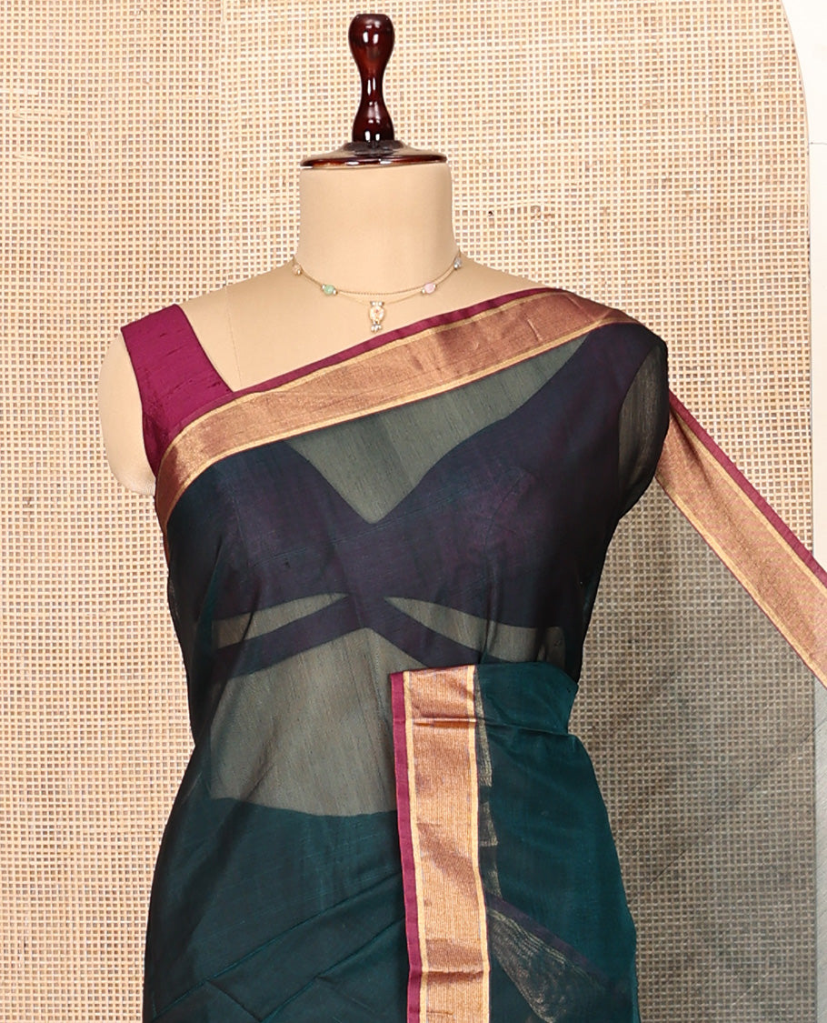Peacock Blue Plain Silk Cotton Saree
