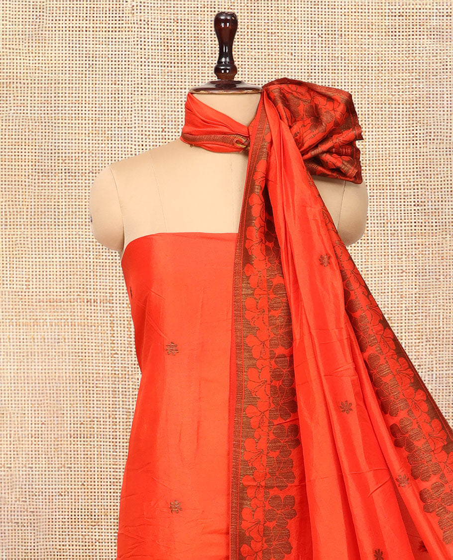 Orange Semi Silk Material Chudidar Set, Adorned with Copper Zari Intricate Design Woven Top, a Santoon Bottom, Matching Dupatta