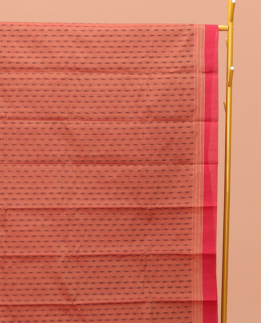 Orange Kanchi Cotton Saree Steeped with Thread Buttas on Its Body, Complemented by a Contrast Border, Paisley-Motif Pallu, and a Matching Blouse