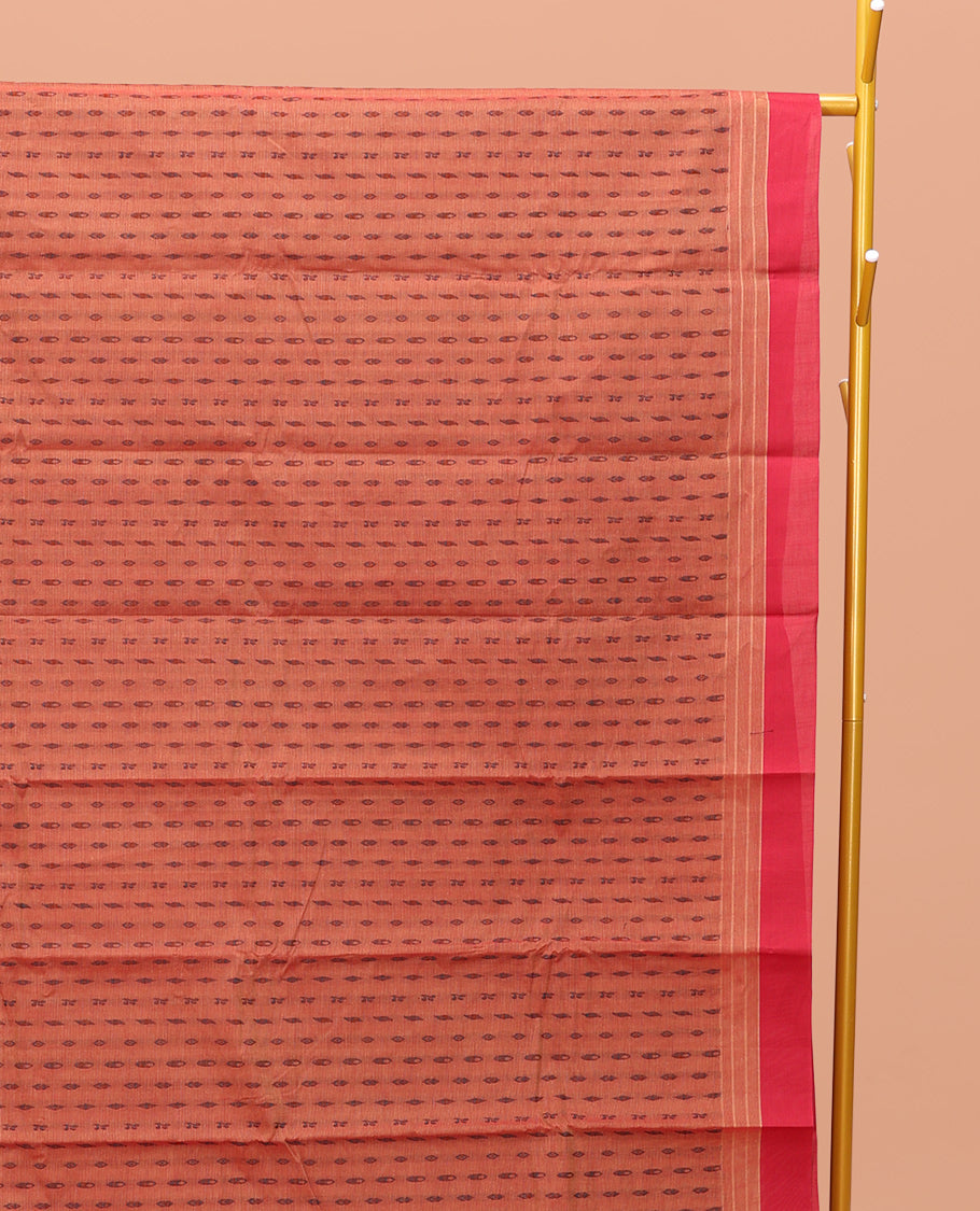 Orange Kanchi Cotton Saree Steeped with Thread Buttas on Its Body, Complemented by a Contrast Border, Paisley-Motif Pallu, and a Matching Blouse