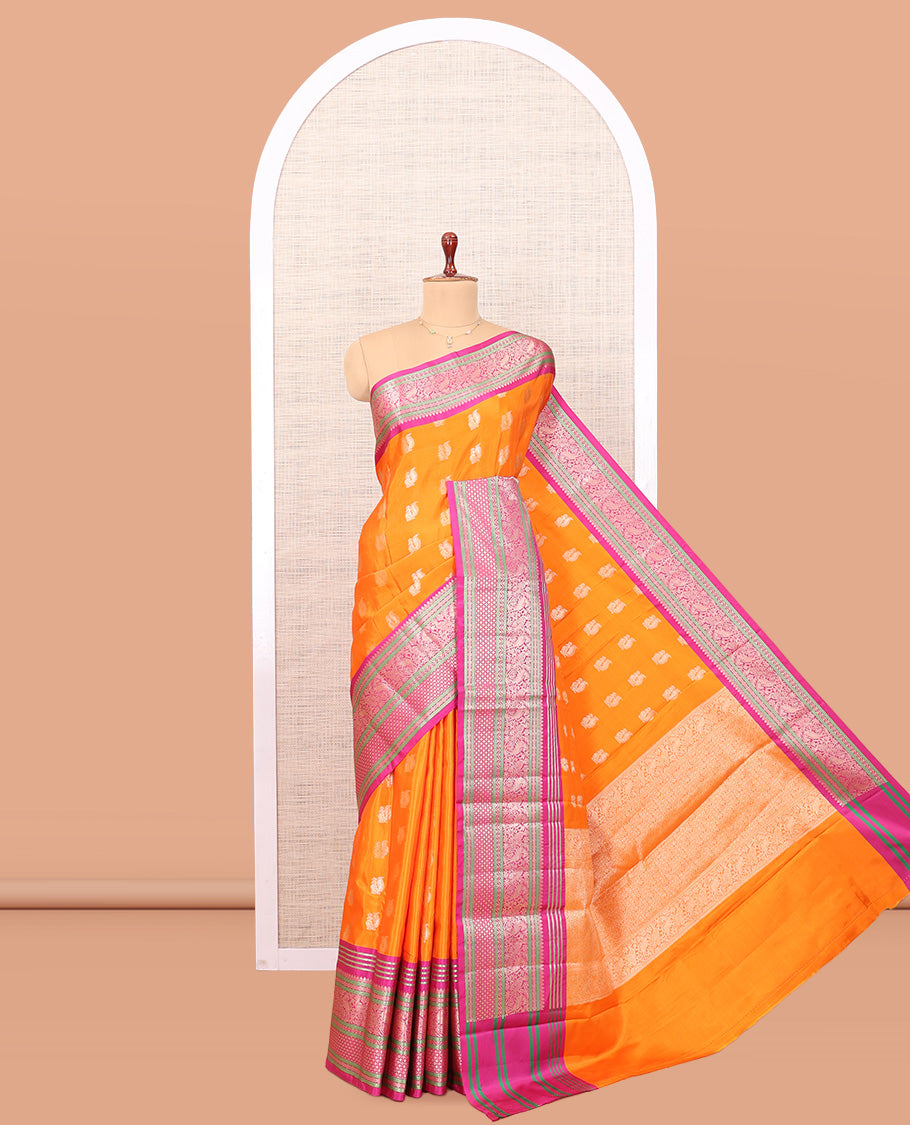 Orange Peacock Buttas Semi-Soft Silk Saree