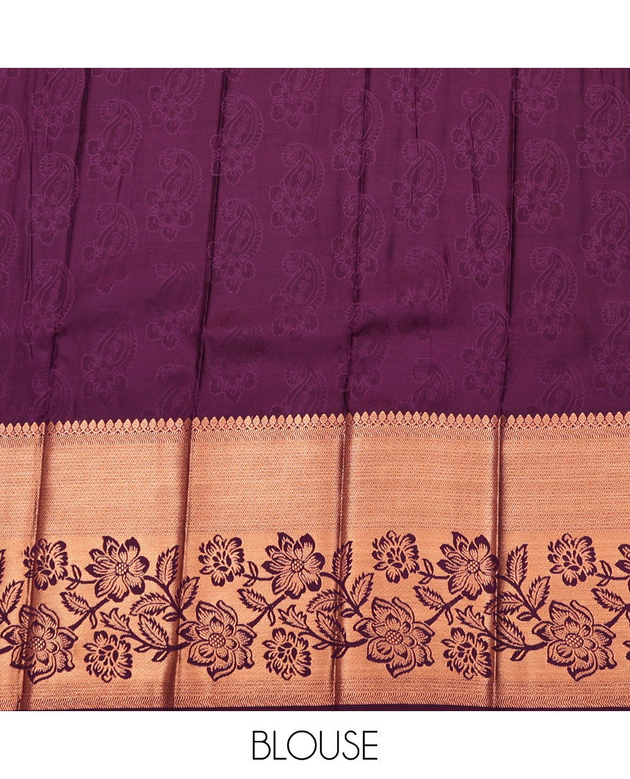 Orange Budget Silk Saree, Bedecked with Paisley Jacquard, Complemented by Contrast Traditional Zari Border, Intricate Pallu, and a Contrast Blouse