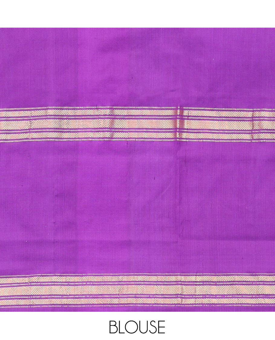 Lavender Pochampally Ikat Saree, Finely Crafted with Chevron Stripes Ikat Weave, a Contrast Ikat Peacock Weave Border, Ikat Pallu, and a Contrast Blouse
