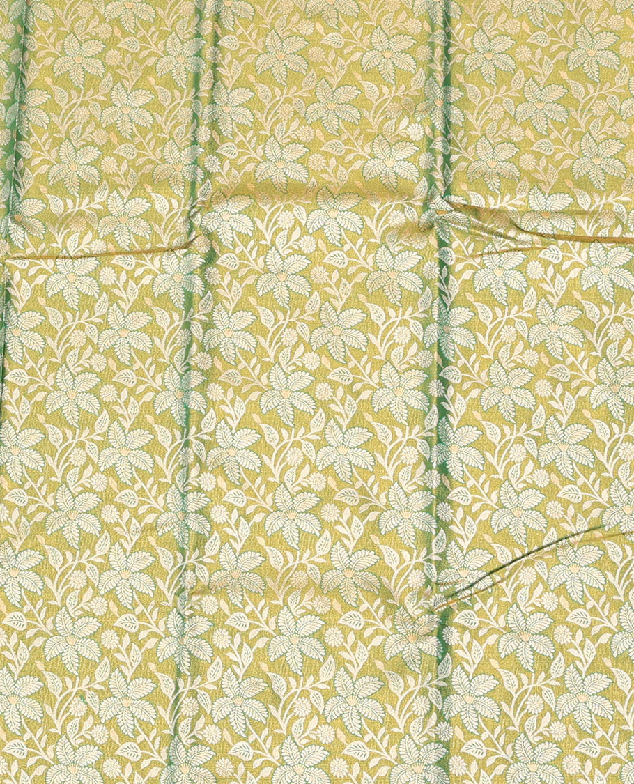 Green Art Silk Half-Saree, Bedecked with Leaf Jacquard Design, Contrast Traditional Zari Border, and Paired with a Matching Blouse