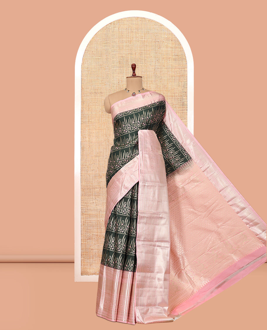 Dark Green-Light Pink Budget Silk Saree