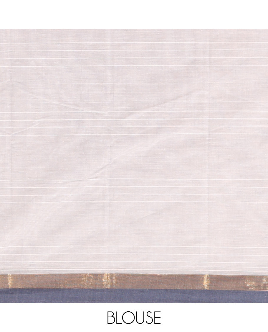 Grey Kanchi Cotton Saree, Woven with Floral Buttas and Stripes, a Contrast Border, Paisley Pallu, and a Matching Blouse