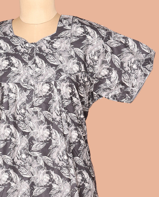 Grey Cotton-Blended Nighty