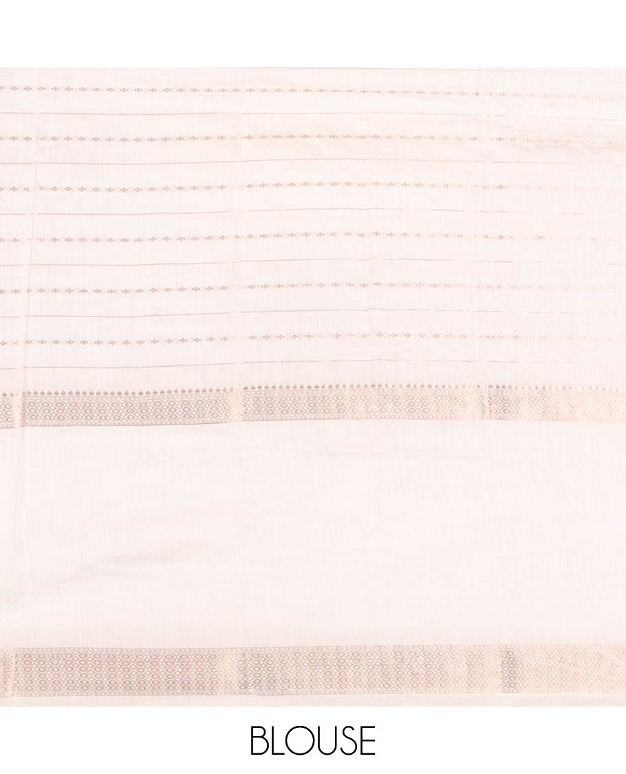 Rani Pink Assam Silk Saree, Enriched with Horizontal Zari Stripes All Over Its Body, Complemented by a Contrast Traditional Zari Design Rettai Pettu Border, Grand Zari Striped Pallu, and Paired with a Contrast Blouse