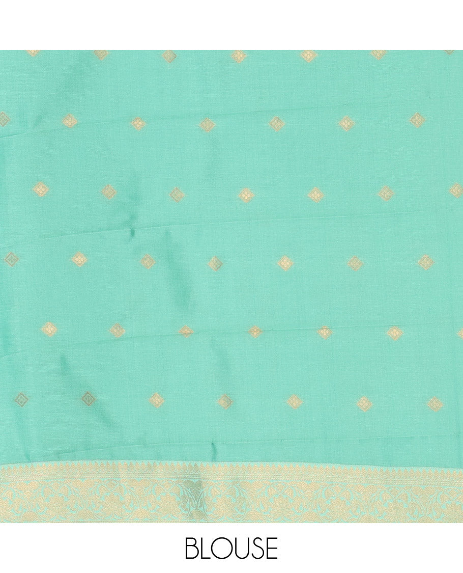 Blue Art Kanchi Silk Saree, Adorned with Buttas, a Contrast Traditional Zari Border, Intricate Pallu, and a Contrast Blouse